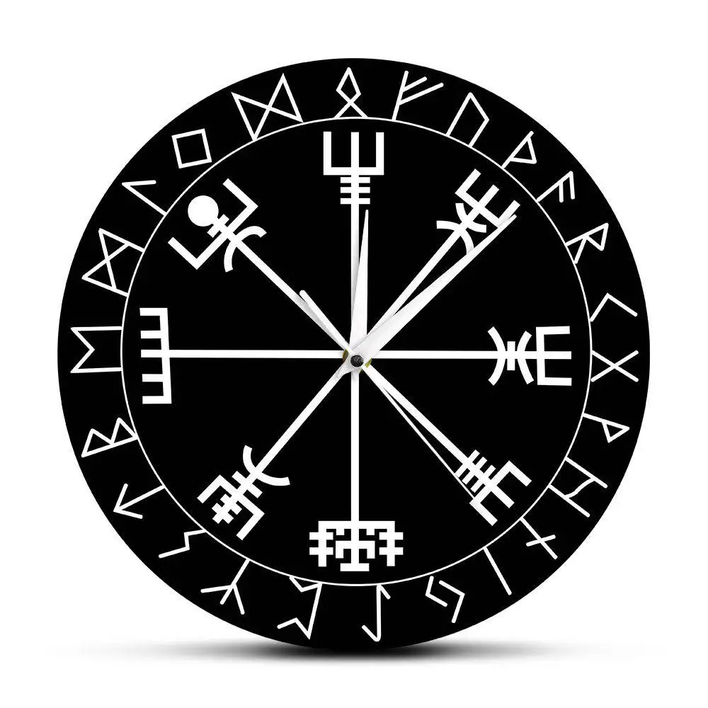 

Norse Rune Compass Unique Quartz Wall Clock Vikings Vegvisir Symbol Runes Acrylic Wall Watch Gift For Him Vegvisir Compass Clock