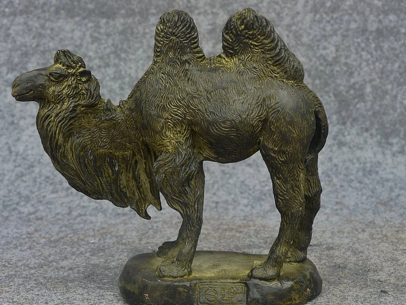 

8" Old China FengShui Bronze Auspicious Wealth Ship Of The Desert Camel Statue