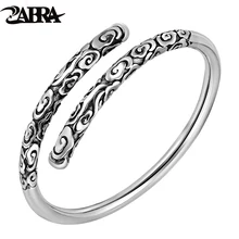 ZABRA Real Solid 999 Sterling Silver Adjustable 4mm Vintage Buddha Open Cuff Bracelet Bangle Men Women