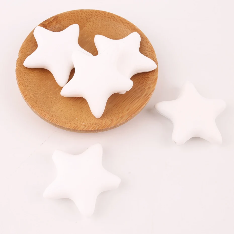 Укус укусов 5 шт. DIY звезда формы силиконовые бусы грызунок для младенцев жевательный успокоитель цепи без БФА, силиконовый бусины для детский Прорезыватель - Цвет: Star White