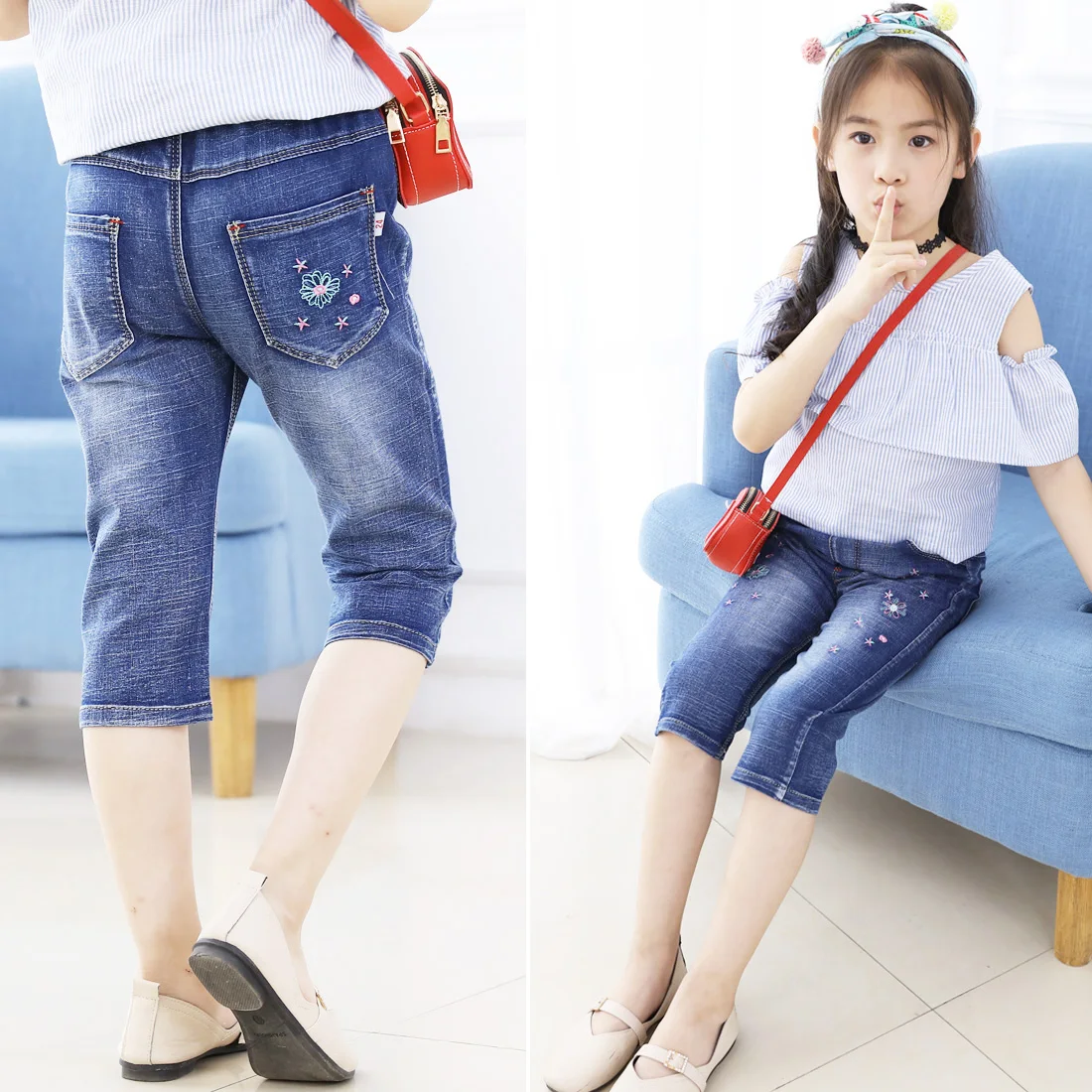 Летняя детская одежда шорты для девочек повседневные тонкие джинсовые шорты для маленьких девочек, укороченные джинсовые шорты для больших девочек