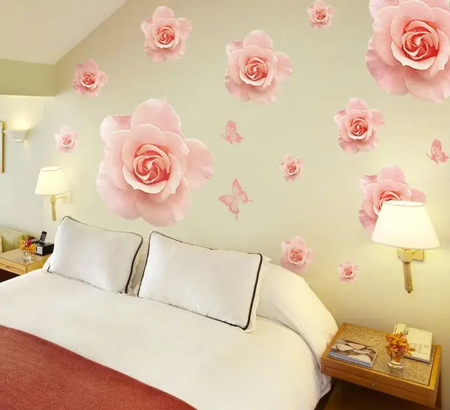 rose flowers patterns wall stickers decals women salon bedoom