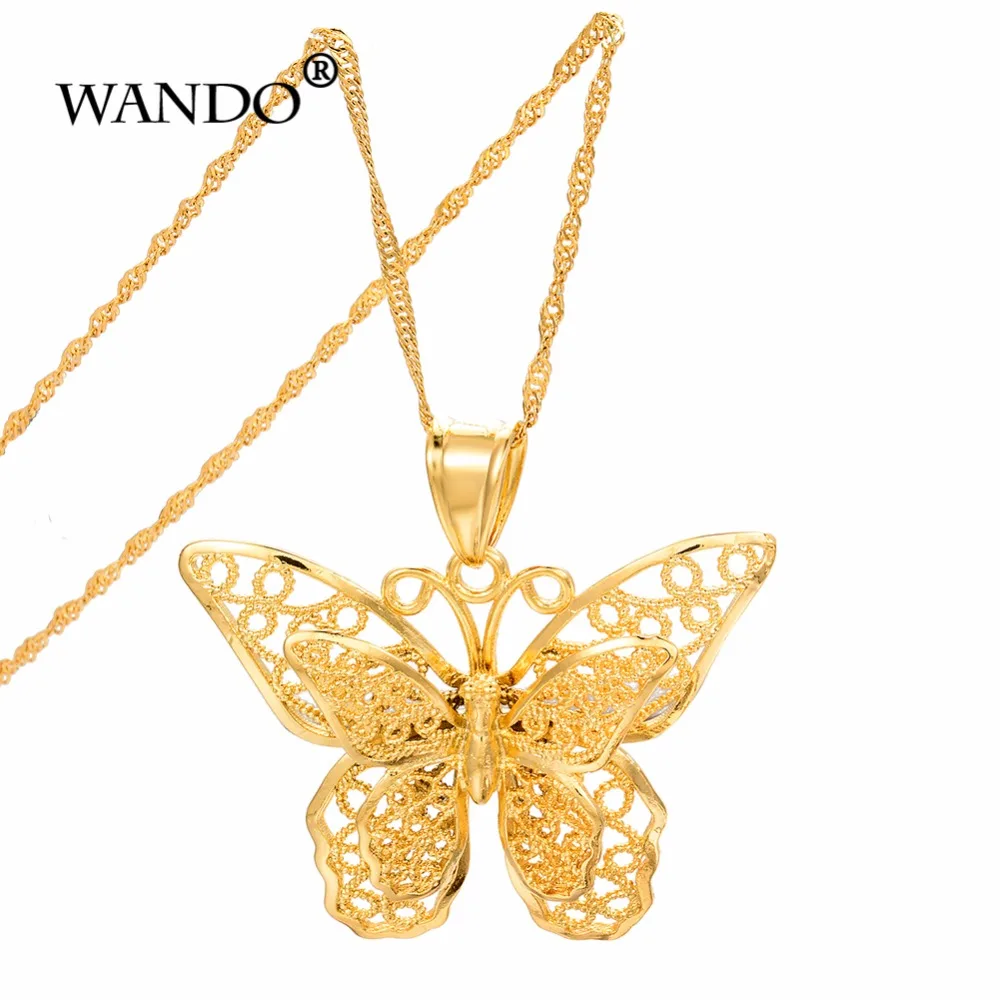WANDO-Trendy-Butterfly-Charm-Necklace-pendant-gold-colour-water-wave-chain-for-women-African-Dubai-jewelry