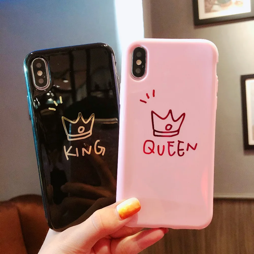 

ALLCHW Queen&KING Letter Candy Color Glossy plated soft shell Phone Case For iphone X 7 Plus 6S 6 8 Plus XR XS MAX Cover Capa