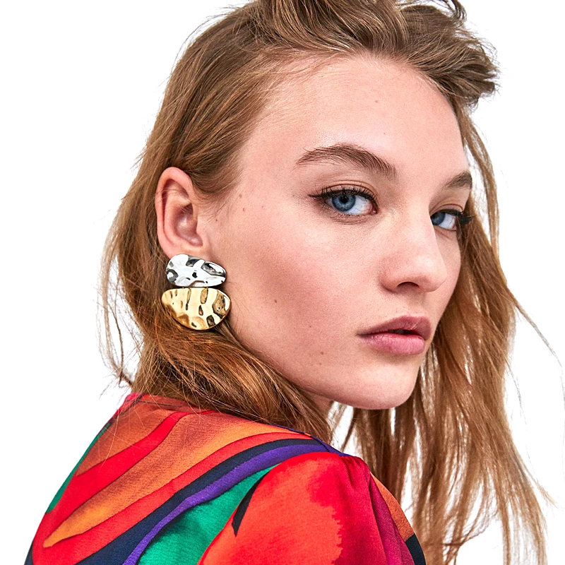 

Vodeshanliwen New arrival ZA Metal Stud Earrings For Women Vintage Geometric Statement Earrings 2018 Hot Sale Jewelry wholesale
