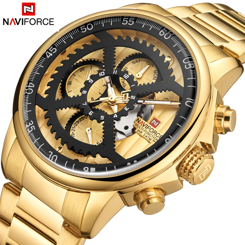 NAVIFORCE для мужчин модные спортивные часы для мужчин Золотой Топ Элитный бренд водостойкие армейские Военная Униформа наручные