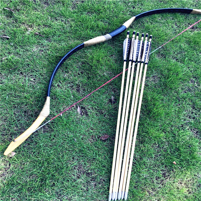 

20-60Ubs Chinese traditional handmade black bow for archery+6 arrows