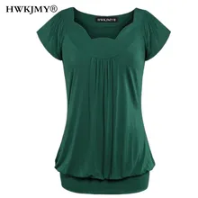 

HWKJMY Womens Square Collar T-Shirt 2017 New Fashion Summer Solid Color V-neck Short Sleeve Loose Tops Plus Size XS-5XL