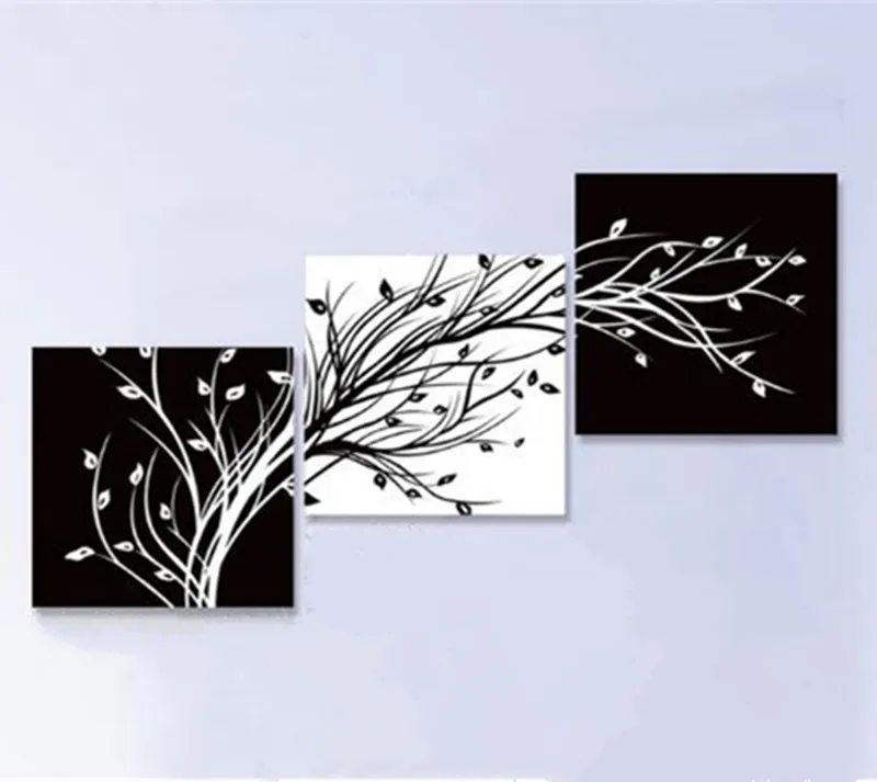 

Modern Abstract Home Decorativos Wall Art Pictures Handpainted White Black Tree Oil Paintings on Canvas 3 Panel Wall Painting