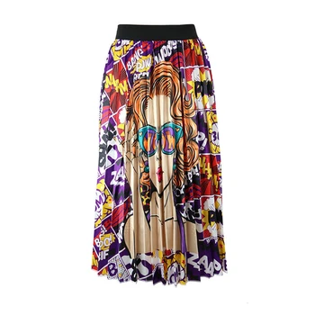 

New Fashion High Waist Pleated Skirt Women Spring Summer Midi Skirts Womens Elastic Waist A Line Long Skirts For Women Rok