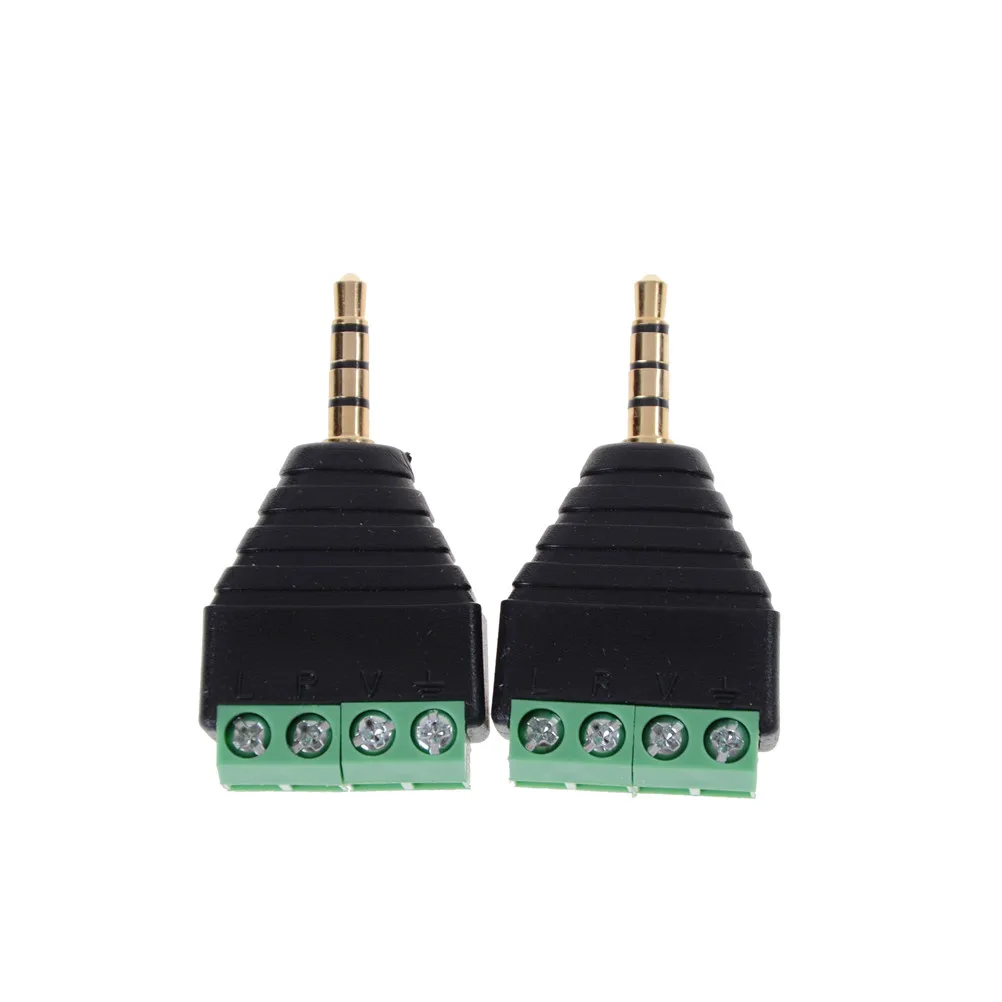 

2PCS/LOT 3.5mm Stereo Male Plug To AV Screw Video Balun Terminal Jack 3.5 Mm Male 4 Pin Terminal Block Plug Connector