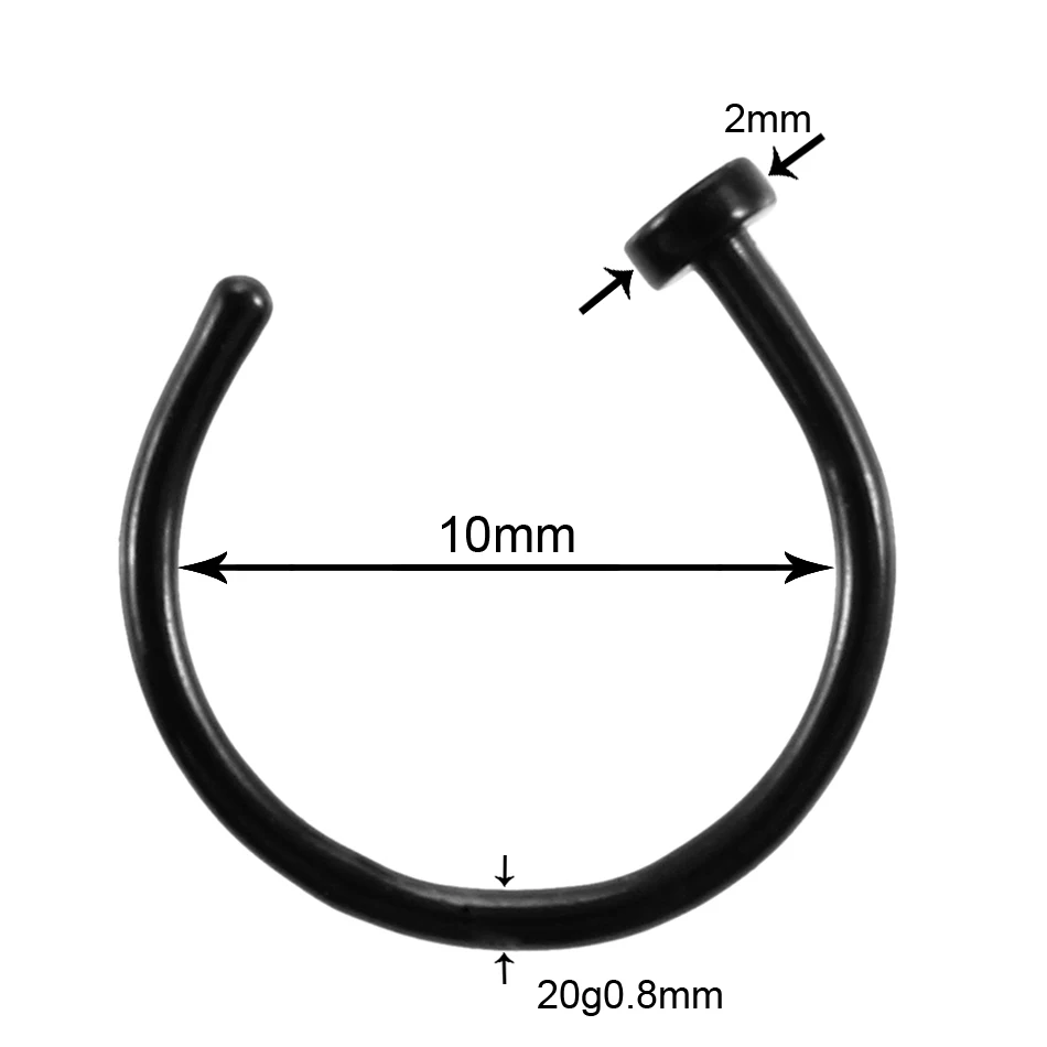1 шт. титановая черная Подкова для бровей Язык Лабрет кольца шарнирный сегмент носа Перегородка кликер Daith сердце серьги Tragus ювелирные изделия - Окраска металла: 0.8x10x2mm Nose Hoop