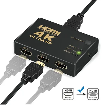 

4K HDMI Switcher 3 in To 1 out switcher with Remote Controller HDMI Hub Repeater IR Extender Receiver for HDTV HD-DVD