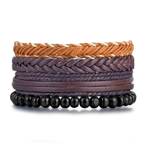 Leaf Feather Multilayer Leather Bracelet Men Fashion Braided Handmade Star Rope Wrap Bracelets & Bangles Male Gifts Jewe