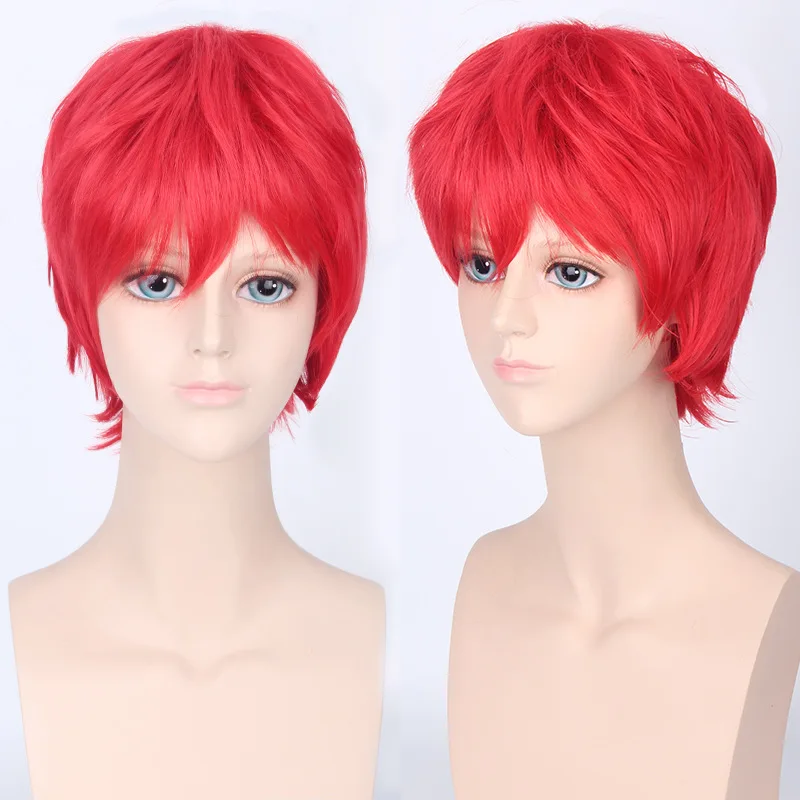 28 Cm Harajuku Heat Resistant Cosplay Wig Anime Men's Synthetic Hair Male Red Short Straight