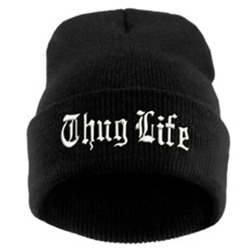 THUG LIFE черная шапочка с буквенным принтом унисекс модные хип-хоп мужские шапки вязаные шапки для женщин Skullies Gorros Bonnets - Цвет: Black White