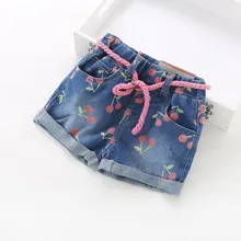 Nouvelle Arrivée Bébé Filles De Mode D’été Short En Jean Filles Cerise-imprimer Shorts Enfants D’été Short En Jean Avec Ceinture