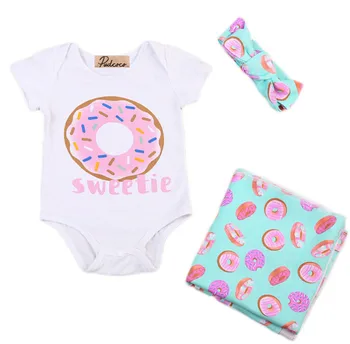 

US STOCK cute toddler Newborn Baby Boy Girls printed Floral Swaddle Wrap and short sleeve candy Bodysuit with headband for baby