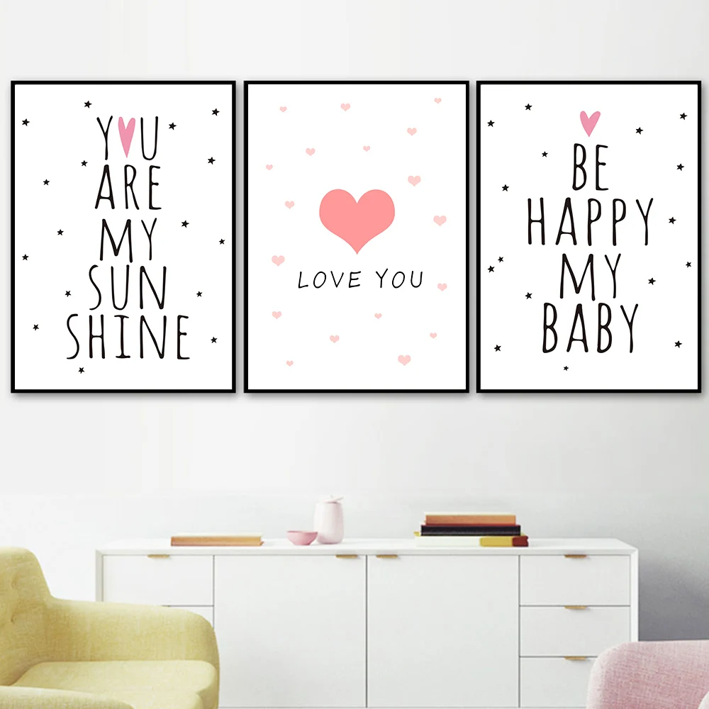 Cute Baby Posters And Prints Nursery Wall Art Kids Room Canvas Art Picture Heart Poster Cartoon Print Canvas Quote Unframed