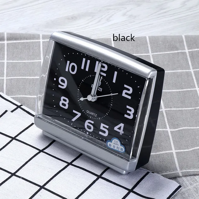 Black and White Modern Square Alarm Clock Bedroom Desktop Bed Wake Up