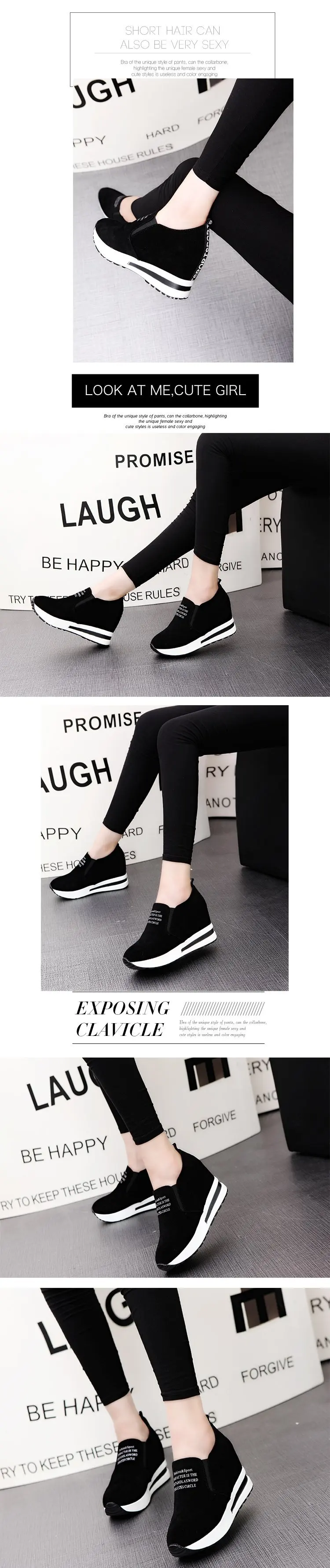 Flock New High Heel Lady Casual black/Red Women Sneakers Leisure Platform Shoes Breathable Height Increasing Shoes