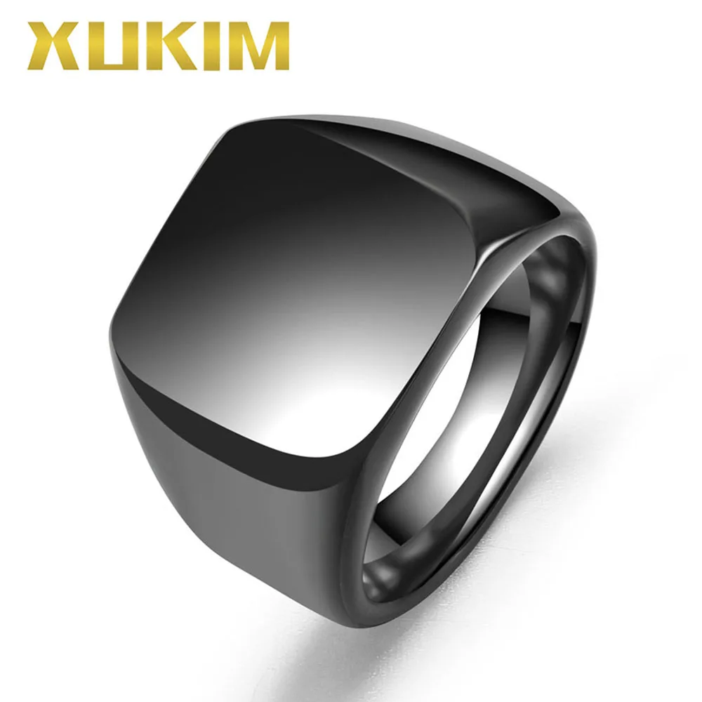 

Xukim Fashion Jewelry Top Quality 316L Stainless Steel High Polished Rock Solid Biker Punk Black Mens Signet Ring