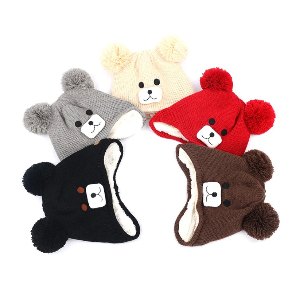 

1Pcs Hat Boys Girls Thicken Knitting Bear Ear Winter Warm Guard Kids Cap flap