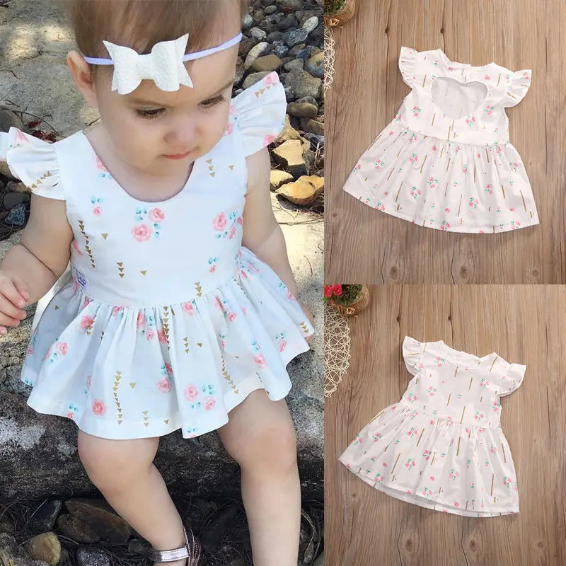 

2018 New Baby Girl Summer Dresser Ruffles Sleeve Cotton Clothes Cute Bebes Heart Princess Girls Party Dress Infantil