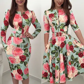 

Autumn New Women Floral Print Long Sleeve Dress Bandage Ladies Boho Midi Evening Party Dresses Fashion Streetwear