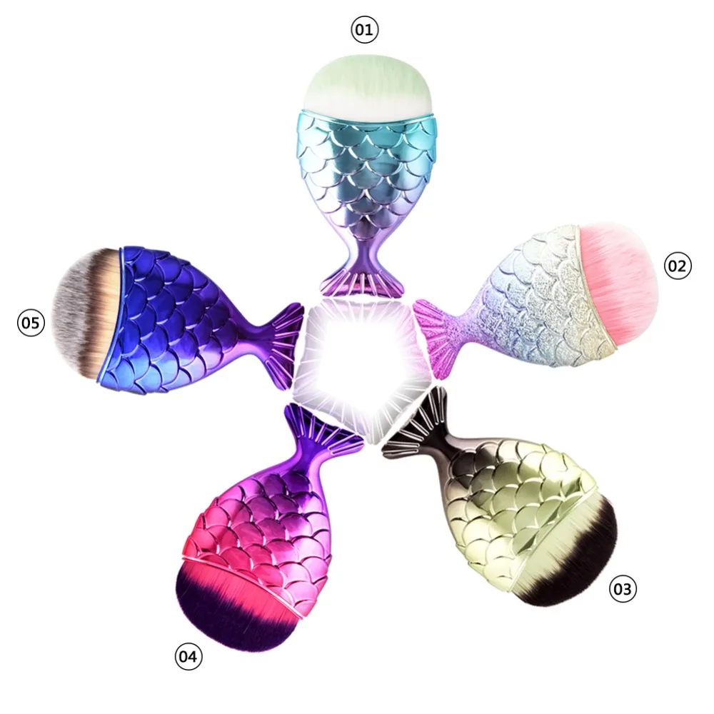 1 шт. Русалочка рыбий хвост кисти пудра Румяна Основа контур Смешивание Макияж кисти инструмент Косметика 5 цветов#261211