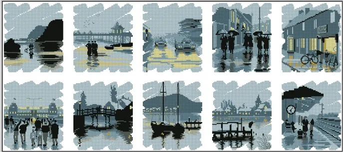 

Top Quality Lovely Counted Cross Stitch Kit Nostalgic Nostalgia City Town Train Station Bridge Boat Raining Good Old Days