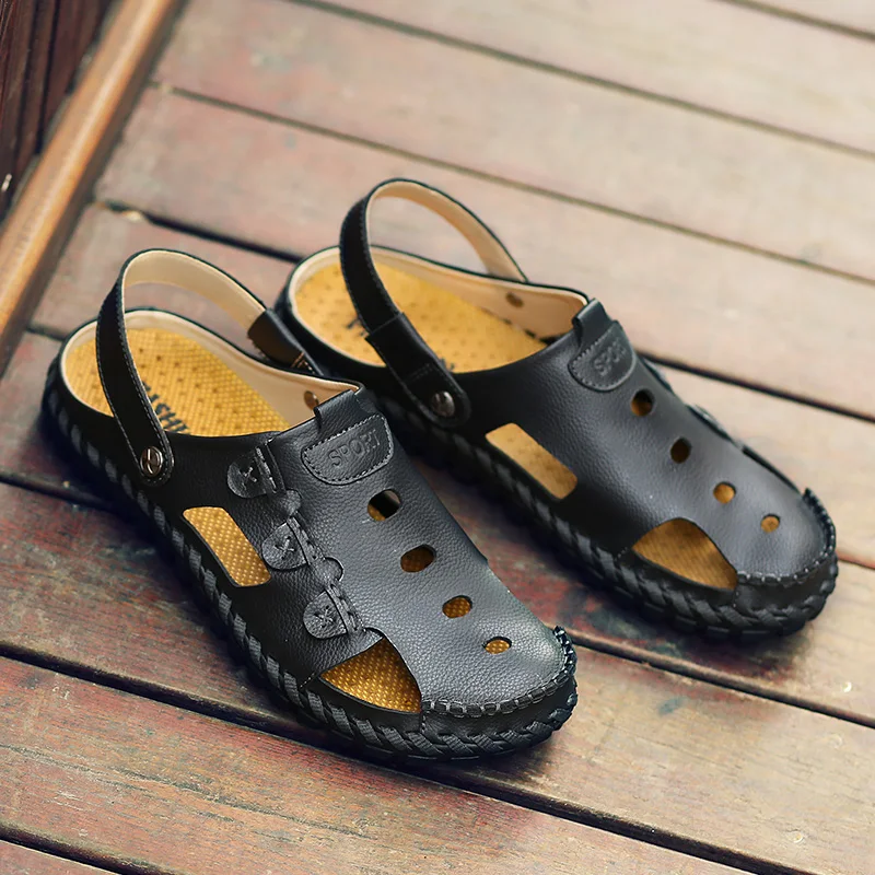 

Sandals For Men genuine Leather Men'S Sandals outdoor High Quality Male Shoes sewing Slip On Comfortable Men Flats shoes l5