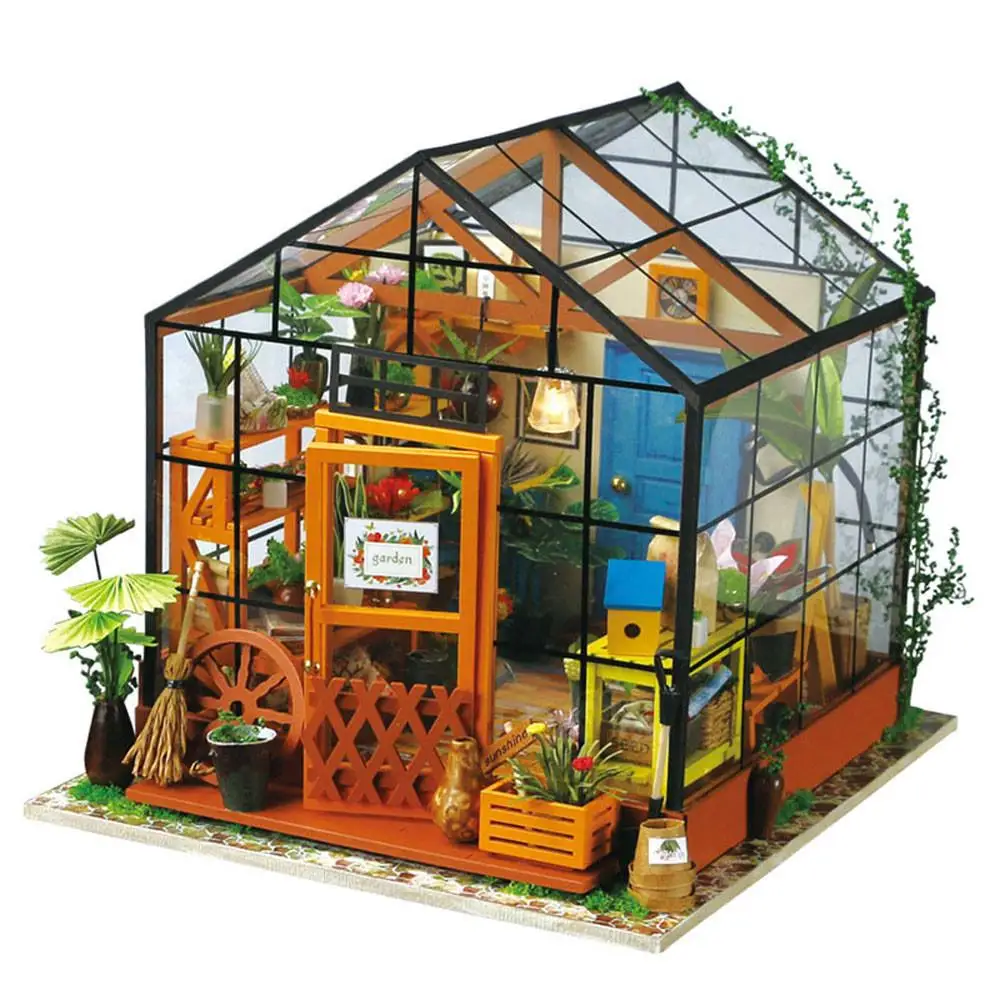 

2019 DIY Dollhouse Kit-Cathy's Flower House with LED light DG104 Send a birthday present Child's gift