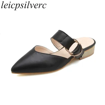 

Women Pumps Mules Shoes Low Heel Pu Slip on Pointed Toe 2018 Spring Summer Sexy Fashion Casual Office Black White Beige Yellow