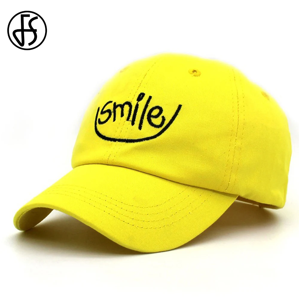 

FS Hip Hop Women Men Cartoon Embroidery Smiley Face Cap Baseball Streetwear Summer Caps Snapback Hat Yellow Red White Dad Hats