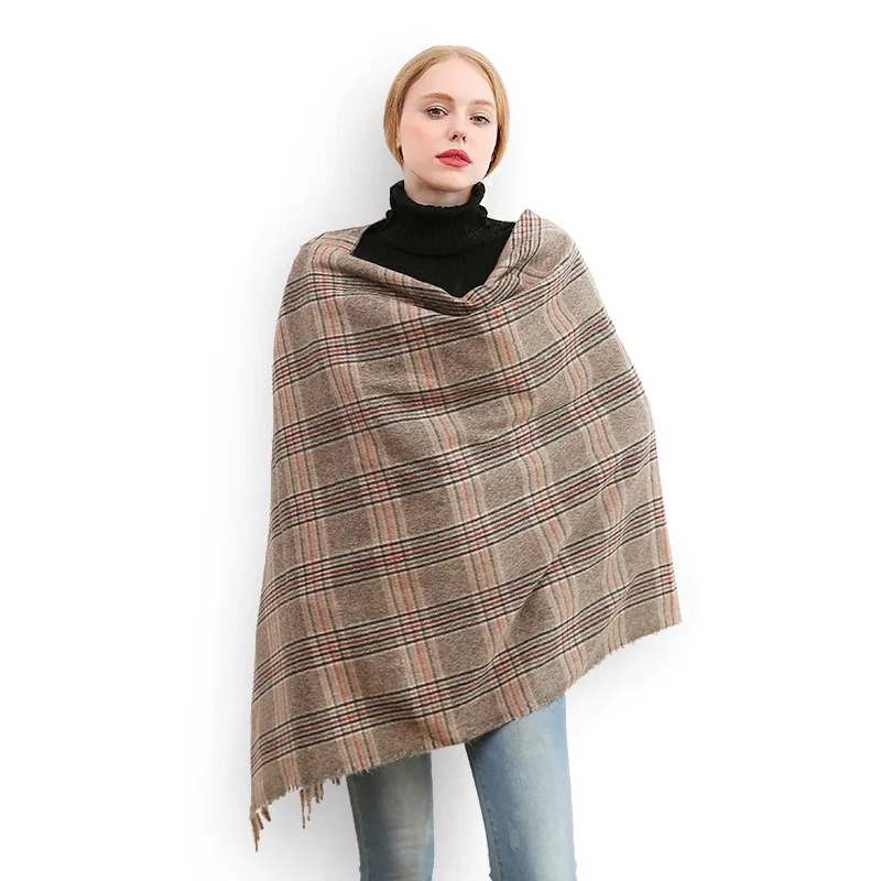 Tartan plaid imitation cashmere scarves with tassel women winter thick