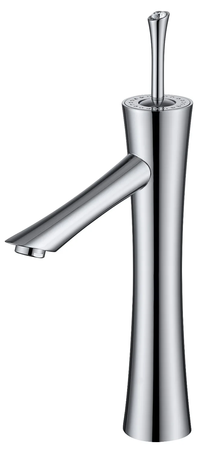 

Modern chrome solid brass Bathroom Sink round tall Faucet mixer tap deck mounted Crystal handle Single hole hot and cold tap