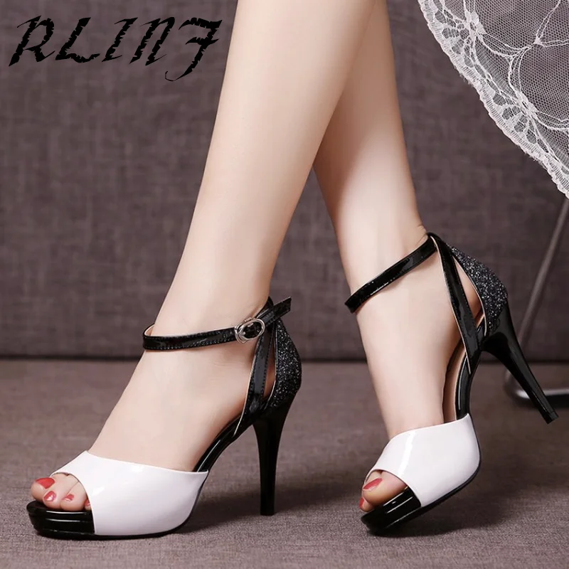 

RLINF Style Sexy Peep Toe High Heel Woman Pumps Waterproof Platform Fine with High Heel 9.5cm Fish Mouth Shoes Leather Shoes