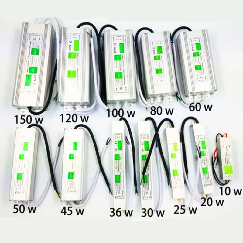 

AC110V-260V to DC12V/24V 10W 20W 30W 50W 80W 100W IP67 Waterproof LED Transformer Electronic Aluminum alloy Driver Power Supply