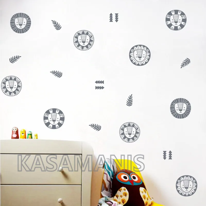 Милые животные Лев Нурси Наклейки на стены Декор джунгли животные Лев DIY мультфильм виниловые художественные наклейки для дома детская комната украшения стен