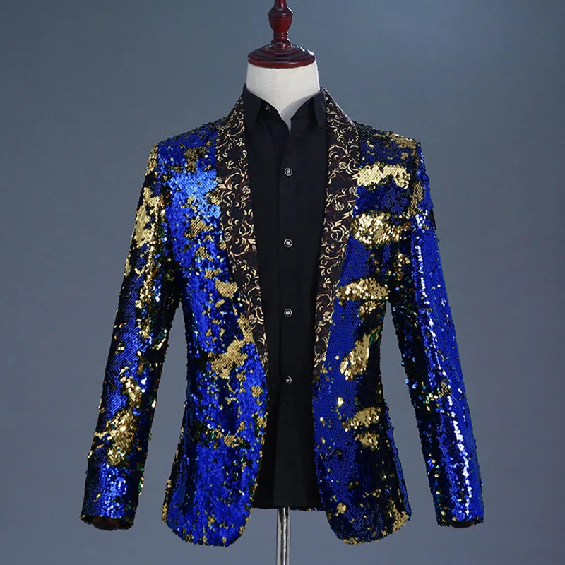 Mens Shiny Green Sequin Gitter Blazer Jacket Men Nightclub Prom Shawl Collar Suit Blazer Men Wedding Stage Costumes For Singers 4