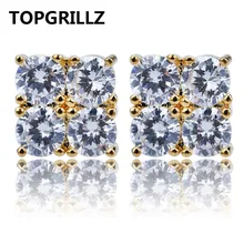 TOPGRILLZ хип хоп Золото Серебро Цвет Iced Out 2 ряда кубический циркон квадратные серьги с закручивающаяся задняя часть Пряжка мужские ювелирные подарки