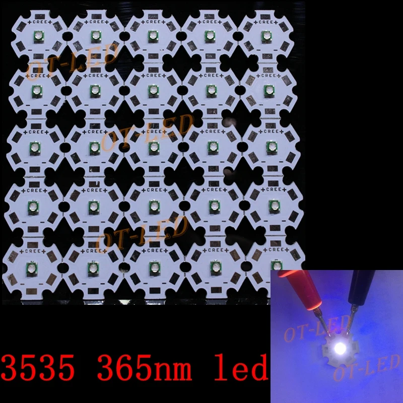 50 шт. 3 Вт 3535 высокое Мощность Светодиодный УФ-фиолетовый светильник чип 365nm 370nm 395nm эмиттер Ультрафиолетовый "сделай сам" с 8/12/14/16/20 мм pcb
