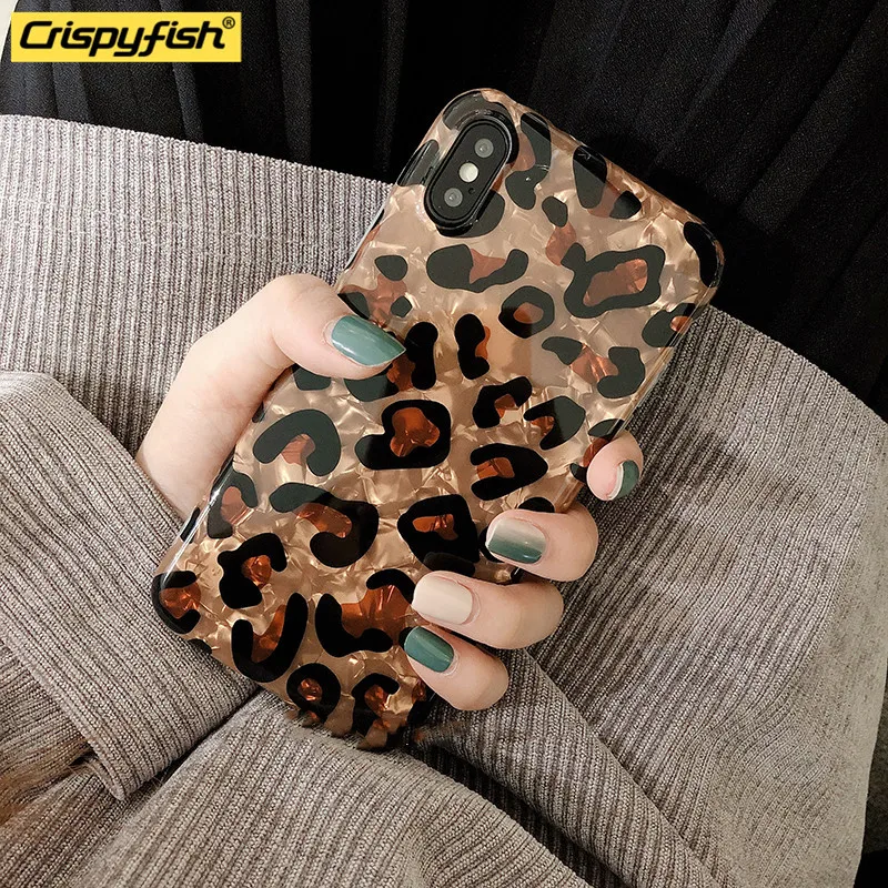 

Crispyfish Brown Leopard Prain Silicone Case For iphone 6 6s 7 8 Plus Anti knock TPU Soft For iphone X XS Max XR Back Cover Capa