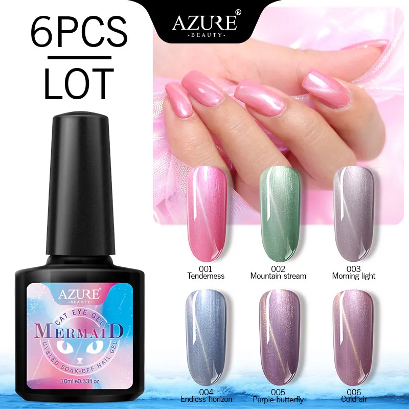 Azure Beauty 6 шт./лот Русалка кошачьи глаза УФ гель для ногтей наборы впитывающий