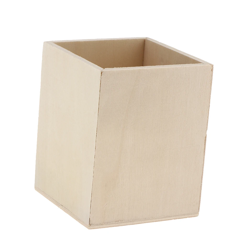 Vintage Unfinished Wood Pen Container Brush Pot Storage Box Stationery for Kids Drawing Painting Projects Home Desk Decor