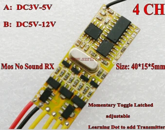 MOS Бесконтактный дистанционный переключатель DC3V 3,3 V 3,6 V 3,7 V 4,5 V 6V 7,4 V 9V 12V 4CH беспроводной дистанционный переключатель 1A выход 4CH VCC+ 433MHZ ASK