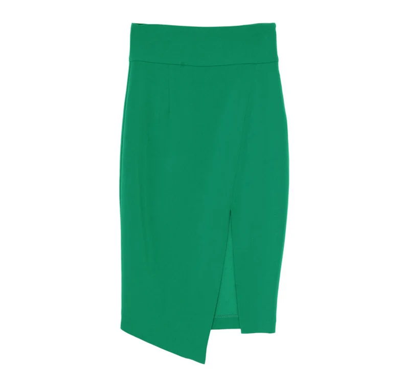 2015 Summer Autumn Womens Plus Size Green Pencil Skirt High Waist irregular Bodycon side Split Slit Office Work Sexy Midi Skirts | Женская
