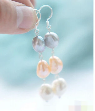

HOT SELL - > 00143 pink white gray baroque freshwater PEARL DANGLE EARRING -Top quality free shipping