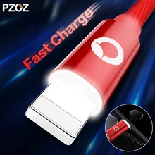 Pzoz cabo de carregamento para iphone, para iphone x, 8, 6s, 7 plus, com luz led, celular adaptador de cabo de telefone, cabo de dados usb